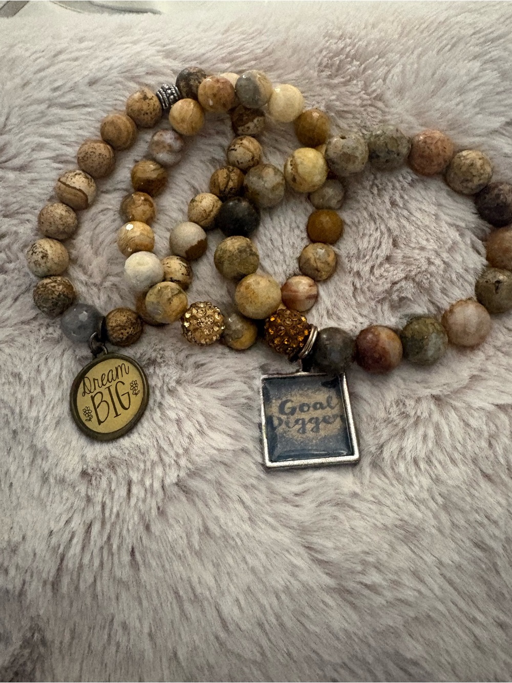 Dream Big Beaded Charm Bracelet - Neutral Earth Tone